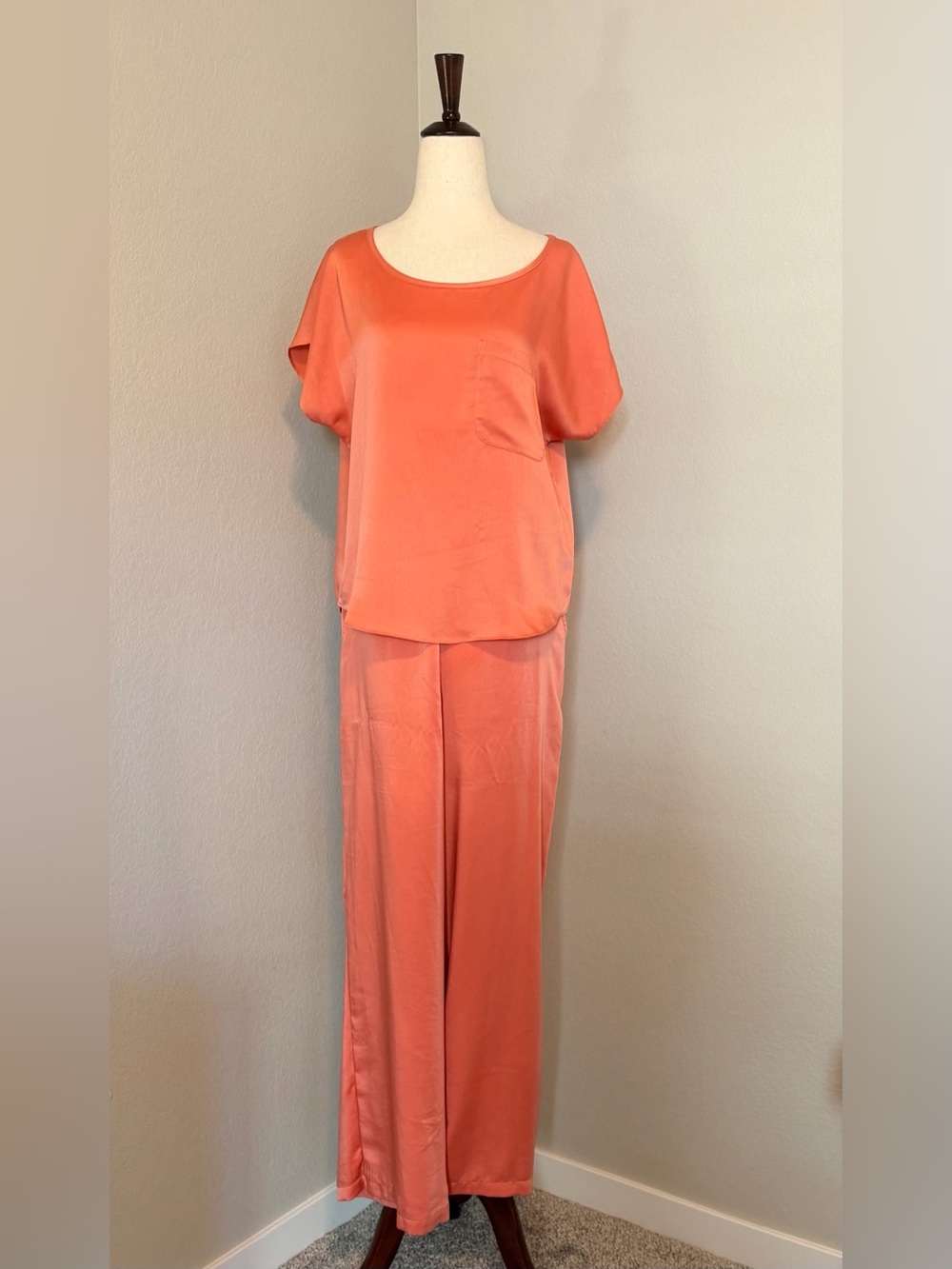 State of Day Crepe de Chine Short-Sleeve Pajama Set - Sea Coral (Size Small)